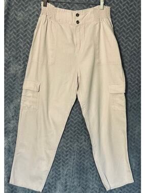Nicole Miller Cargo Style Linen Blend Ankle Pant Size M Casual Summer Pockets